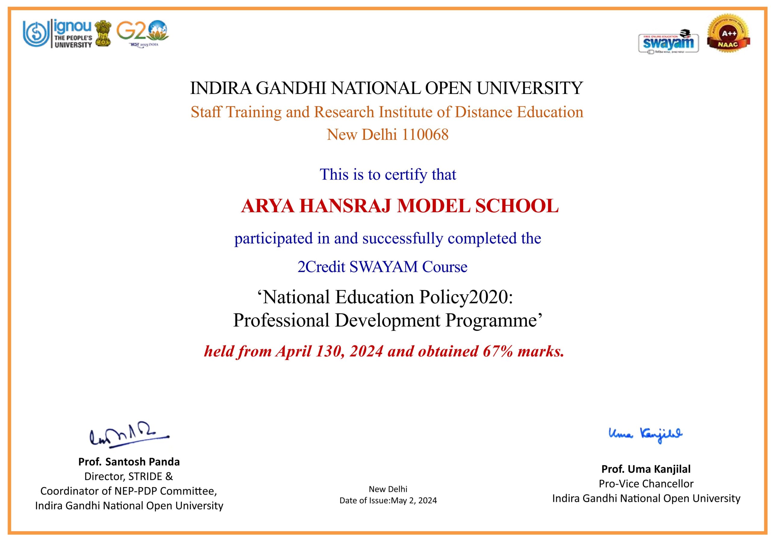 nep arya hansraj model school